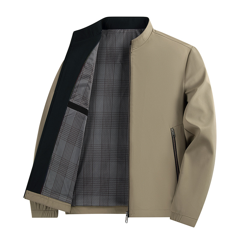 Spring Autumn New Business Casual Jacket for Fashionable Versatile, Middle aged and Young Men, Solid Color Stand up_voghion.com