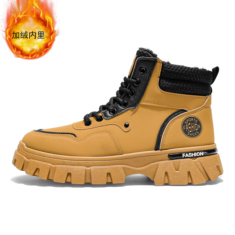 Zapatos de hombre de invierno de lana gruesa botas de hombre de estilo Martin, zapatos de trabajo de moda, antideslizante, desgaste, suela gruesa impermeable para hombres.
