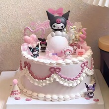 库洛米蛋糕装饰摆件带灯网红美乐蒂玉桂狗猫儿童黑粉系生日插件