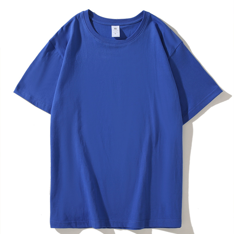 Manga corta 2024 pesada 220gt camisa básica de algodón color sólido opaco grueso cuello redondo camisa de fondo para hombres y mujeres