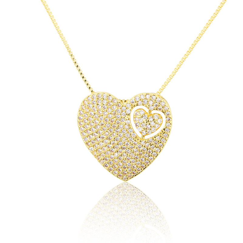 5g Weight Necklace Classification Wedding, Travel Occasion Copper Material Heart Pattern Unisex Gender Plating Design Simple Style Style White, Black Color Full Diamond Heart-shaped Necklace 1