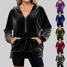 2025秋冬新款跨境外贸亚马逊欧美女装连帽卫衣长袖时尚韩国绒上衣