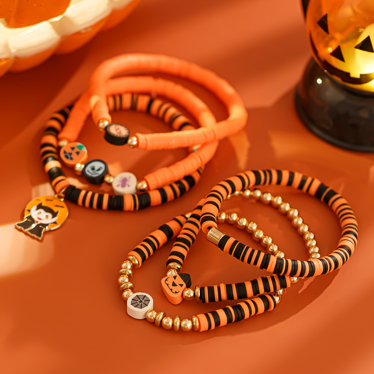 Pulsera de cerámica blanda multicapa con diseño de calabaza fantasma y viento de Ins, pulsera de bruja fantasma para fiesta de Halloween_voghion.com