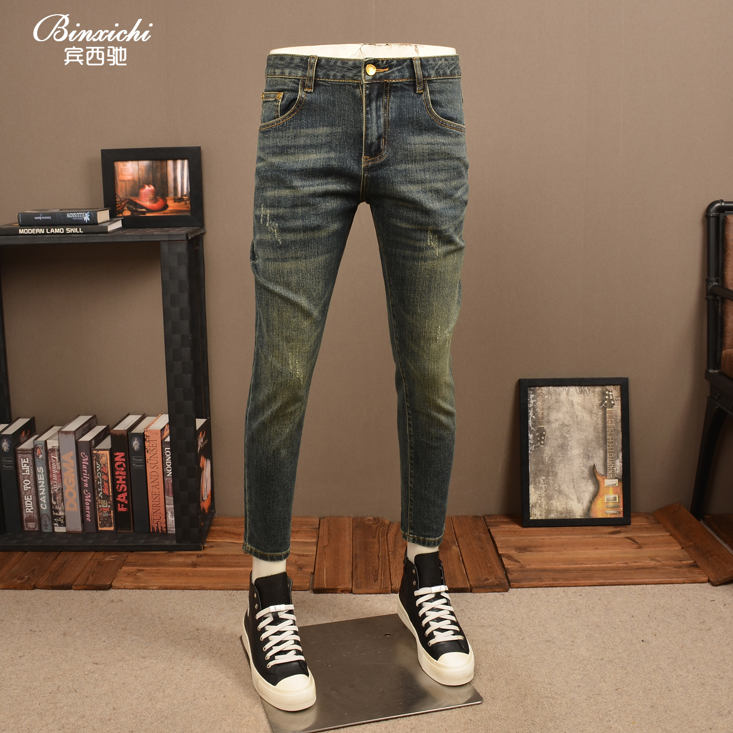 2025 New Autumn Retro Cropped Jeans for Men, Slim Fit, Stretchy, Trendy, Versatile, Washed, Casual, Skinny Pants