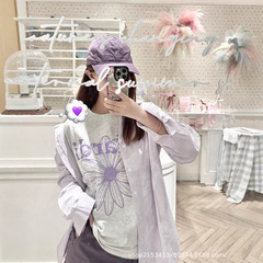 25新型MDゆるいアルファベット小デイジー丸首tシャツラベンダーシャツ