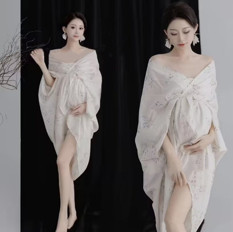 撮影のテーマの妊婦の新しい中国式の写真撮影の服装の妊娠するマミーの大きい腹は水墨画の風格を照らして長いスカートを撮影します。