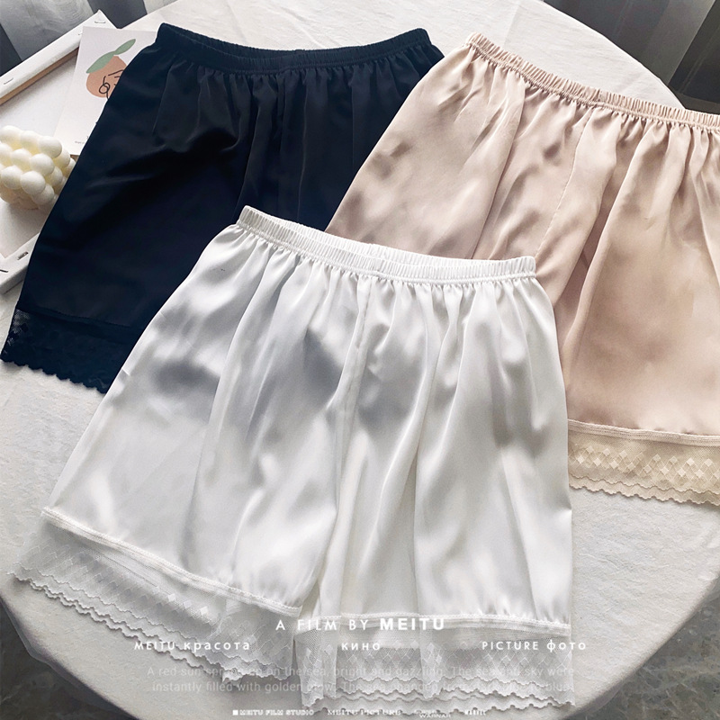 2026 New Large Size Loose Imitation Silk Safety Shorts for Women, Summer Anti-Exposure Lace Trim Leggings