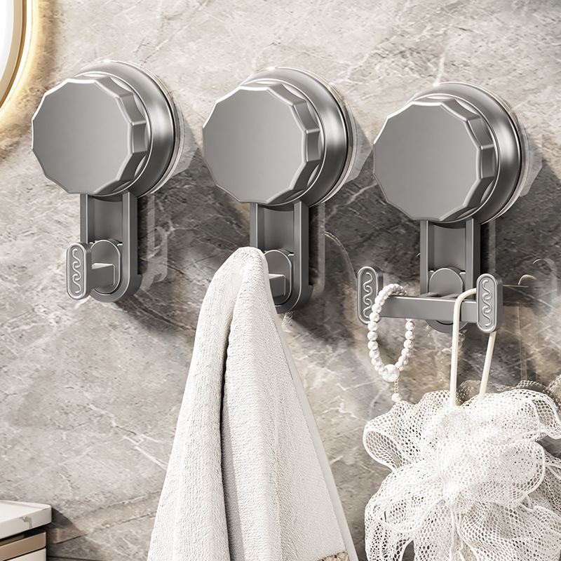 Gun Grey Wall Hanging Wall Door Rear Suction Cup Clothes Hook Strong Adhesive Load-bearing Punch-free Toilet Bathroom Hanger