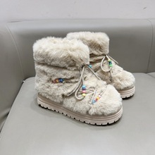 oca1明星同款彩珠毛毛厚底雪地靴女2024冬季新款加绒加厚防滑棉鞋