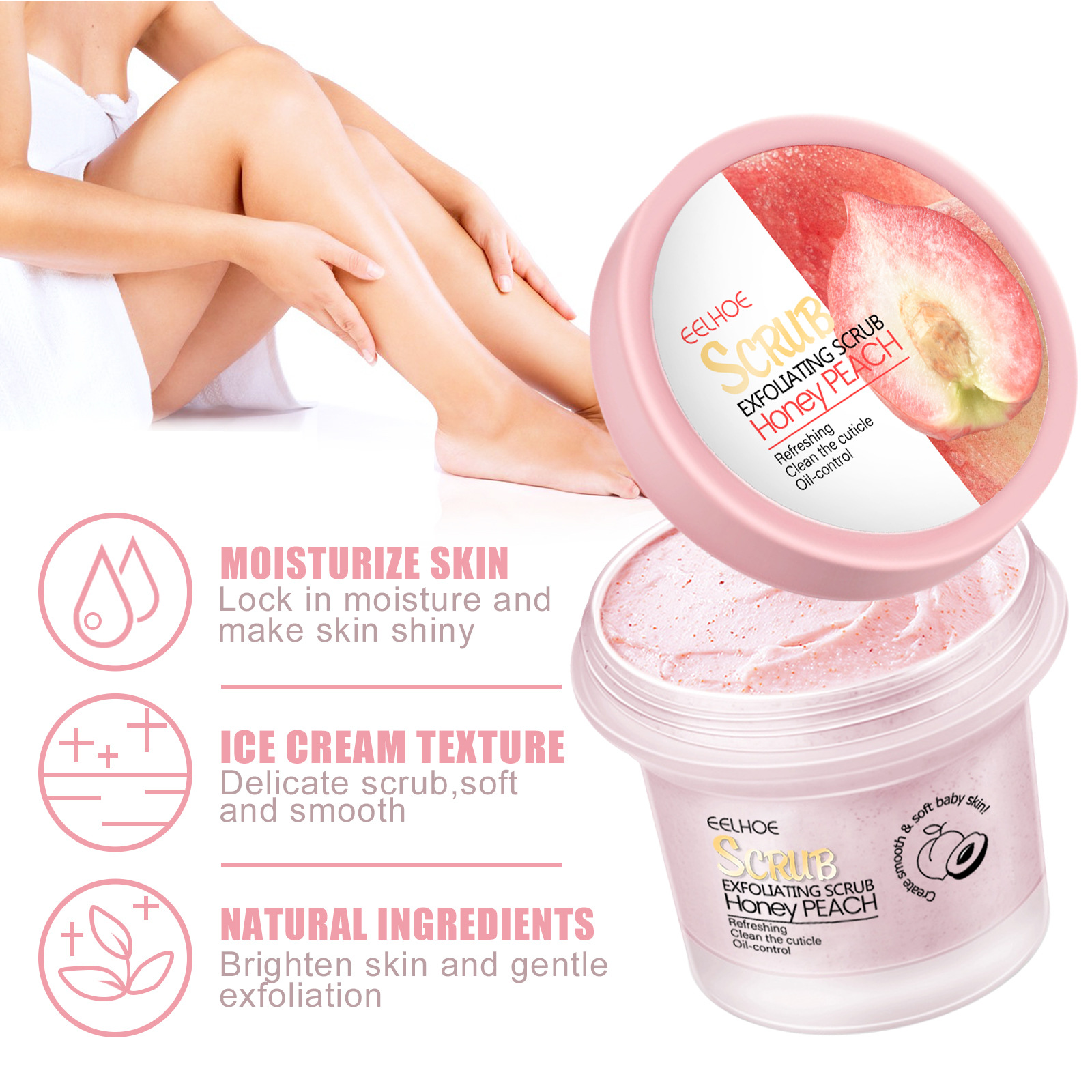 EELHOE peach body scrub hydrating moisturizing oil control cleansing and softening chicken skin cuticle rub mud scrub_voghion.com