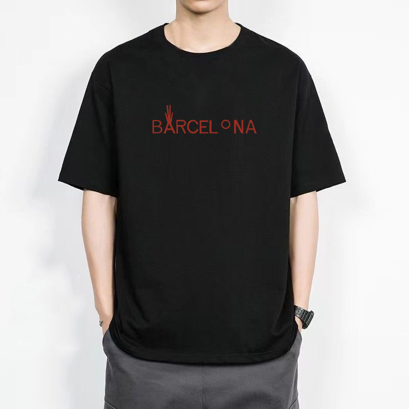 Estilo americano carta delgada cuello redondo Camiseta de manga corta de los hombres camiseta de moda corto de moda todo fósforo casual Top ropa camiseta de los hombres