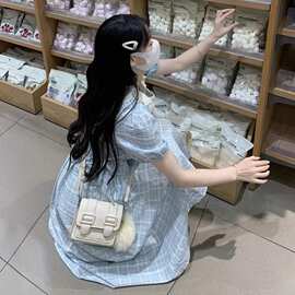 小清新甜美连衣裙少女夏装2026新款初中高中学生学院风收腰长裙子