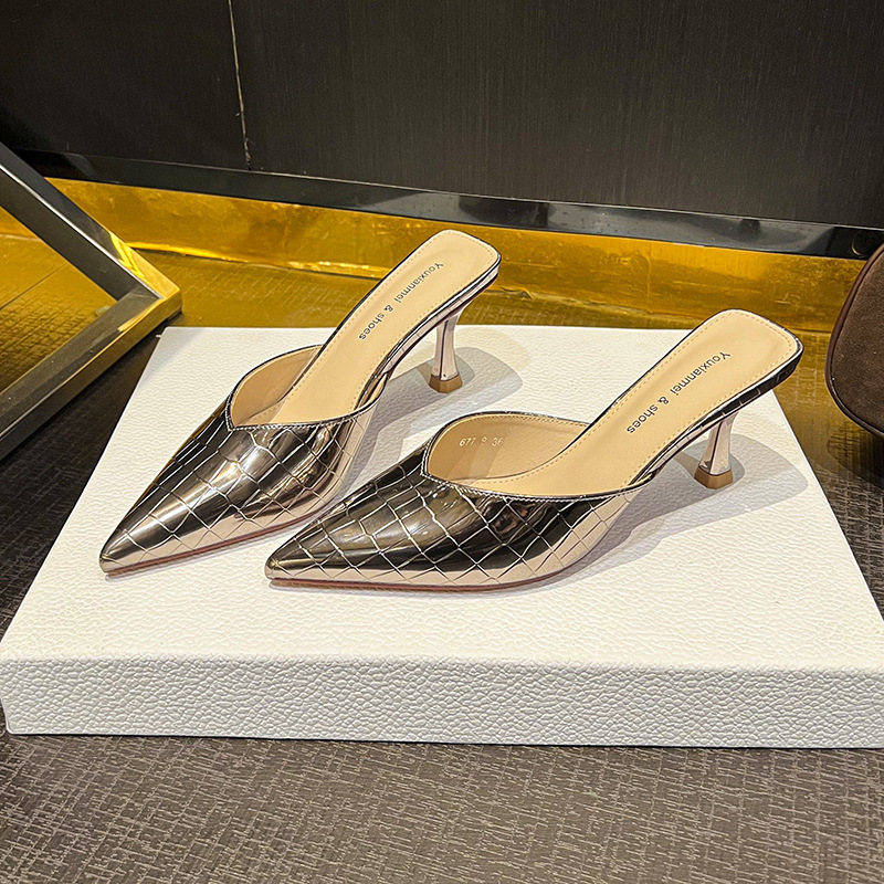 6776B Niche Stiletto Heel Elegant Baotou Half Slippers Commuter Women's Shoes Outer Wear New Shallow Mouth High Heels Women's Single Shoes 6776B Niche Stiletto Heel Elegant Baotou Half Slippers Commuter Women's Shoes Outer Wear New Shallow Mouth High Heels Women's Single Shoes