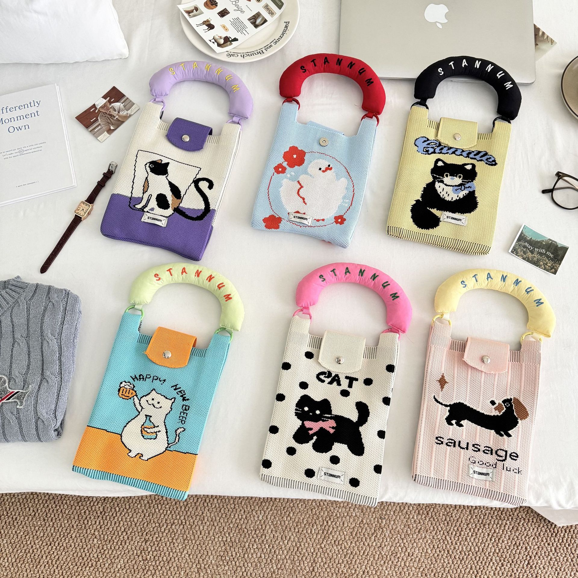 Knitted cute genuine design cartoon purse