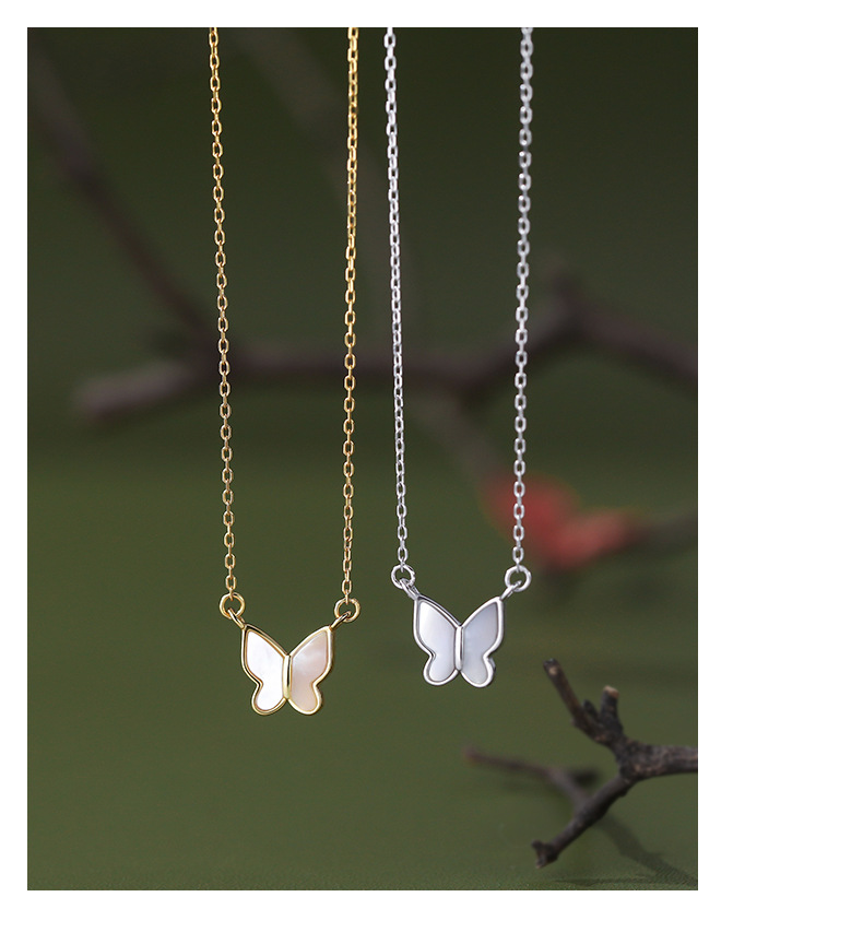 Butterfly Pattern Women's Gender 925 Sterling Silver White Shell Cable Chain Plating Butterfly Pendant Necklace