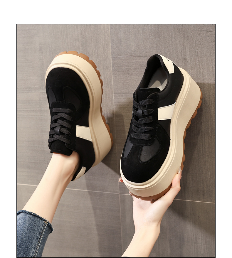 Giày thể thao nữ đế dày nâng chiều cao, sneaker chunky đế bánh mì mềm — màu đen chi tiết 14