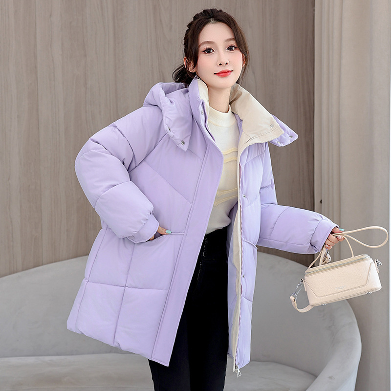 2025 nuevo algodón encapuchado mujer otoño invierno grueso calentamiento pan chaqueta de algodón largo chaqueta de invierno