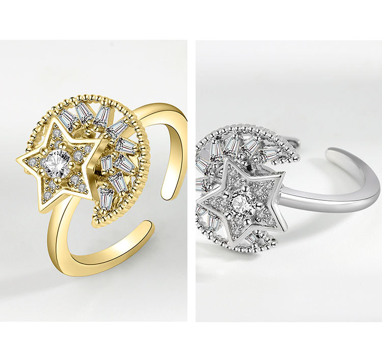 Anxiety Ring Classification Festival Occasion Fashion Golden Star Moon Zircon Rotating Copper Open Ring