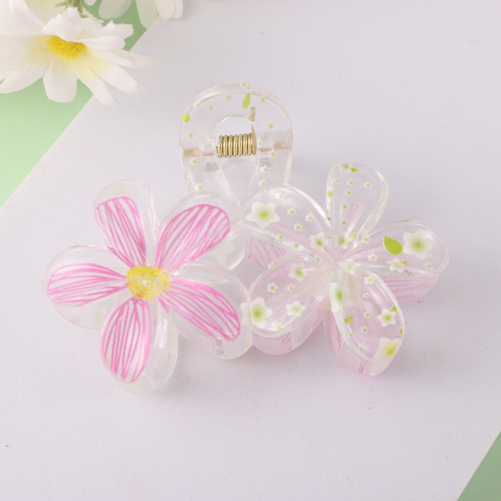 Nuevo color frangipani acrílico pinza para el cabello flor pinza de agarre de alta calidad elegante accesorio para el cabello de mujer pinza de tiburón de agarre lateral