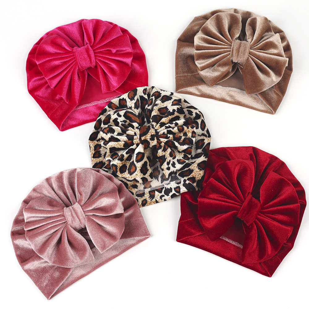 Children Unisex Fashion Leopard Big Bow Baby Hat display picture 7