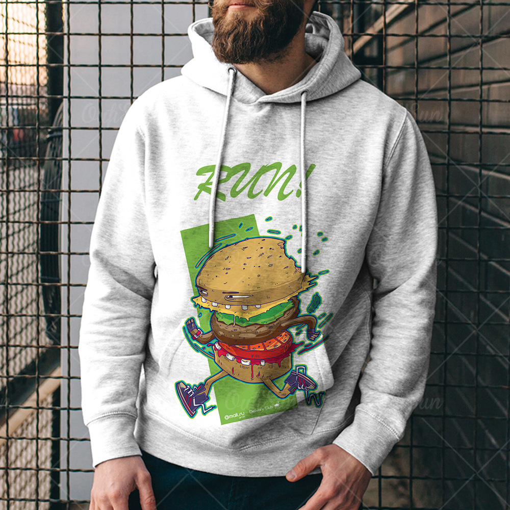 Hee Sports Men's 2024 Painting Ha Food con capucha de baño Pizza Digital Tendencia 3D Color Burger Printing Wind