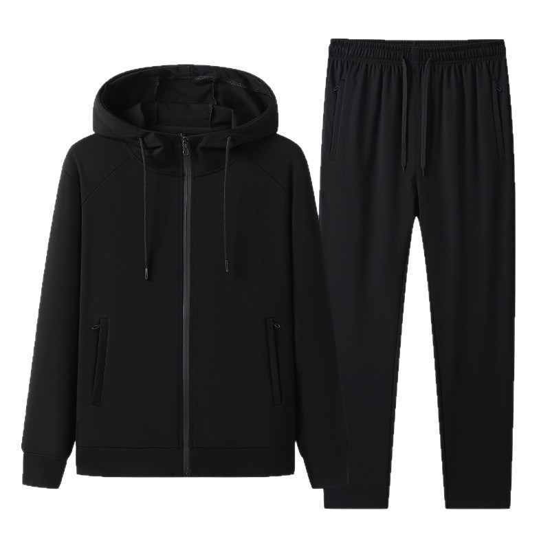 Transfronterizos de mediana edad, traje casual de primavera y otoño, chaqueta con capuz para hombres, pantalones rectos de dos piezas, ropa deportiva de papá