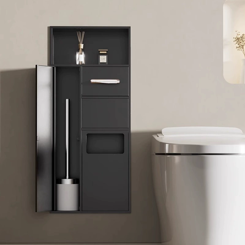 Нишевая встроенная ванная комната из нержавеющей стали, настенный мусорный бак, полка для хранения бумажных полотенец, легкий роскошный металлический шкаф