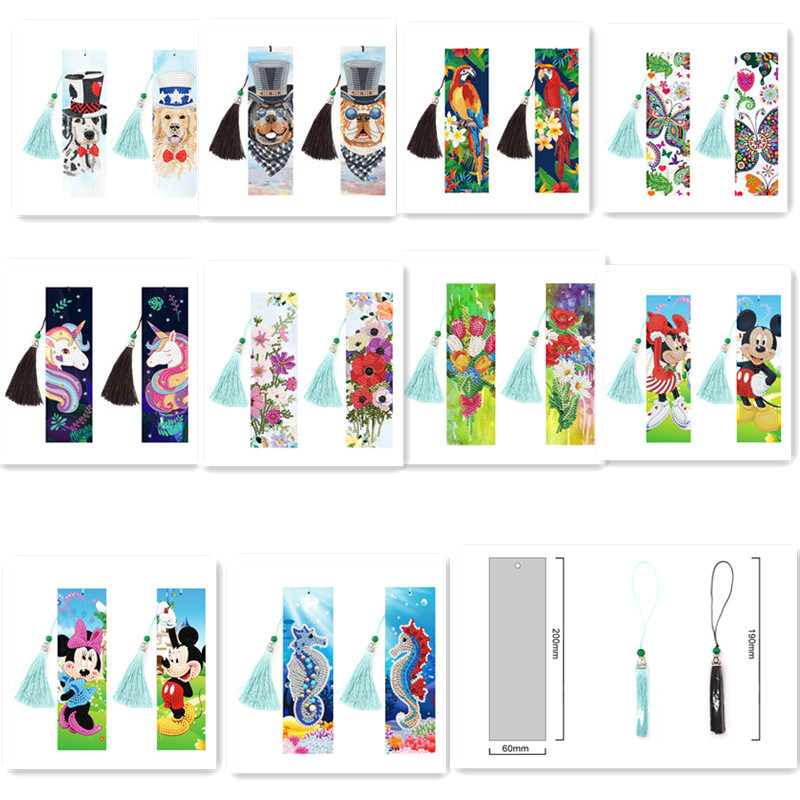新款5D钻石画书签 异形钻钻石画书签2件套 书签钻石包
