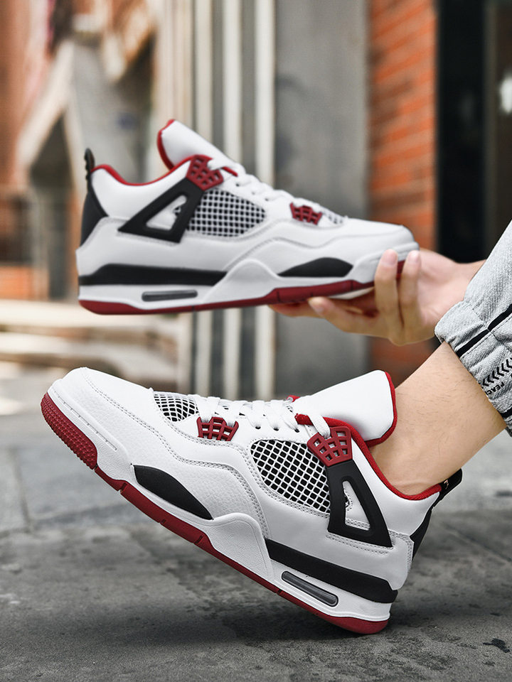 Giày thể thao nam cổ thấp chống trượt đế dày tăng chiều cao, giày sneaker phối màu — JD-AJ4 màu xám đen, JD-AJ4 màu đỏ lửa, JD-AJ4 đen đỏ chi tiết 10