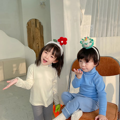 Children's Dove Plush Fleece Lined Base Shirt Children's Autumn/Winter High Collar Top Girls' Baby Winter Long Sleeve T-shirt