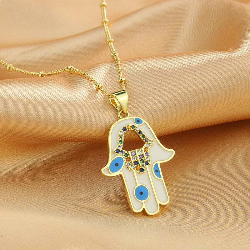 Simple Style Devilu0027S Eye Palm Copper Necklace Hollow Out Zircon Copper Necklaces