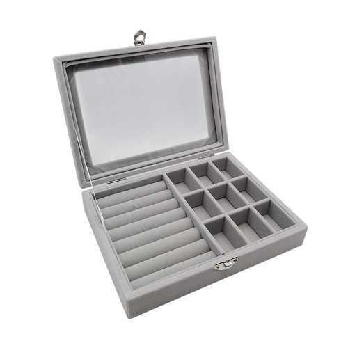 Accessories jewelry box, simple gray earrings, earrings, necklaces, and rings storage box, large-capacity portable storage with a sense of design