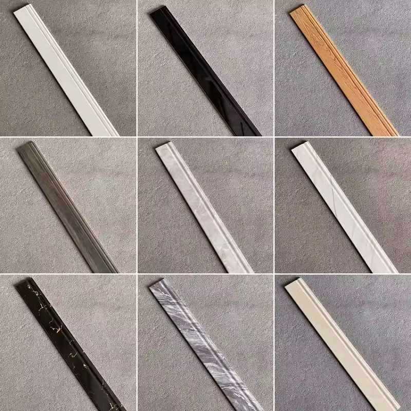 Ceramic Floor Tile Skirting Board for Living Room, Solid Color Marble Wood Grain 10X80 Ceramic Corner Edging Strip