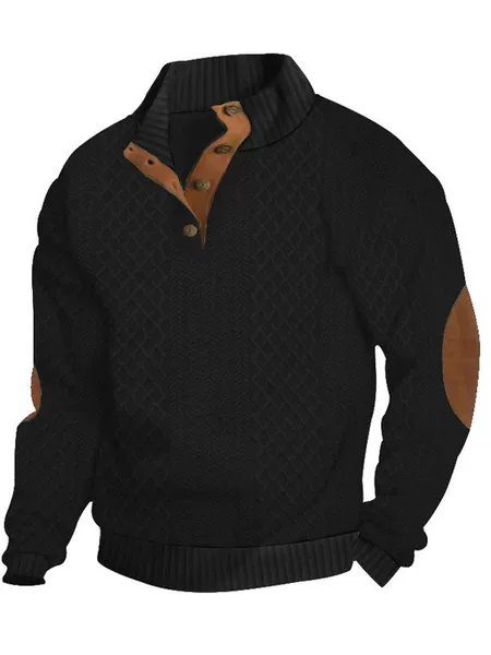 2025 Cross-Border Hot Selling Autumn and Winter European Size Men's Outdoor Casual Stand-Up Collar Long-Sleeved Jacquard Knitted Pullover Sweatshirt Trend