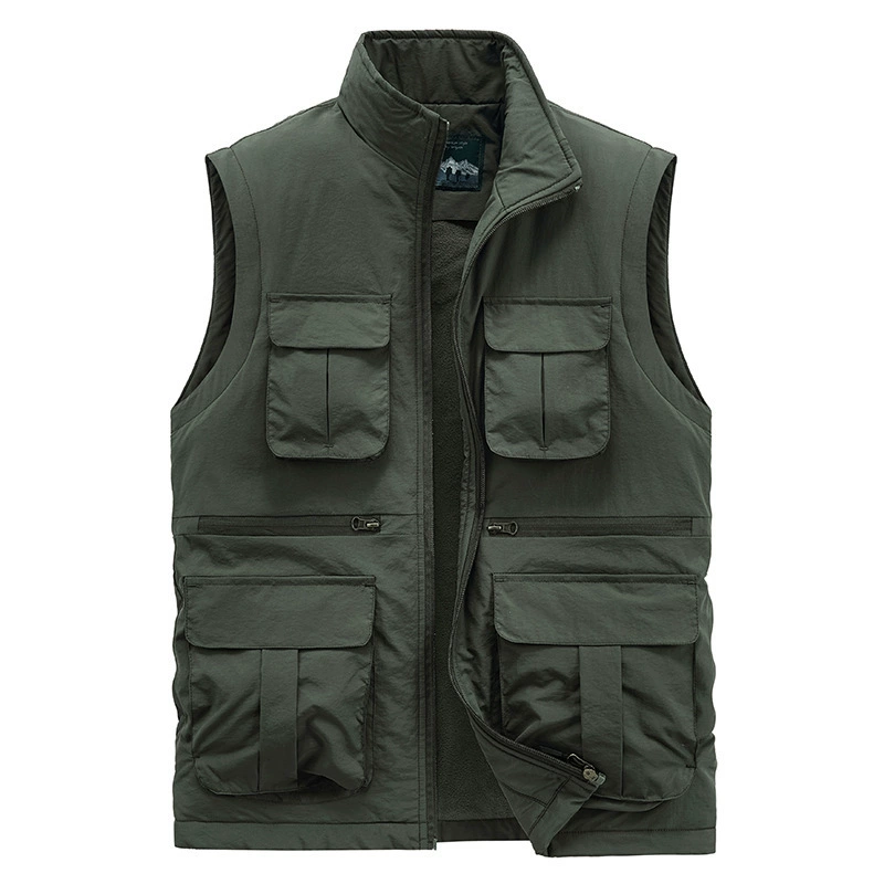 Зимний теплый жилет на флисовой подкладке Утолщенный рыболовный жилет с несколькими карманами Жилет Мужской Молодежный Повседневный жилет 7188