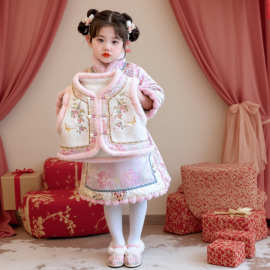 女童汉服拜年格格服冬季儿童中国风古装改良旗袍马甲裙加厚套装女