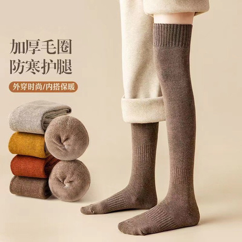 Thickened warm stockings for women in autumn and winter, over-the-knee socks, terry socks, women's mid-calf plus velvet high-calf jk long socks cross-border