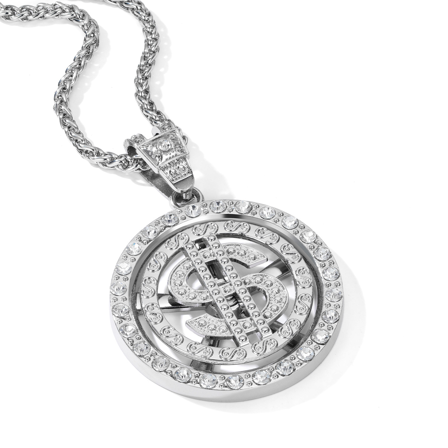 Hip-Hop Dollar Iron Zinc Alloy Diamond Men's Pendant Necklace Necklace Pendant Men Pendant Necklaces display picture 5
