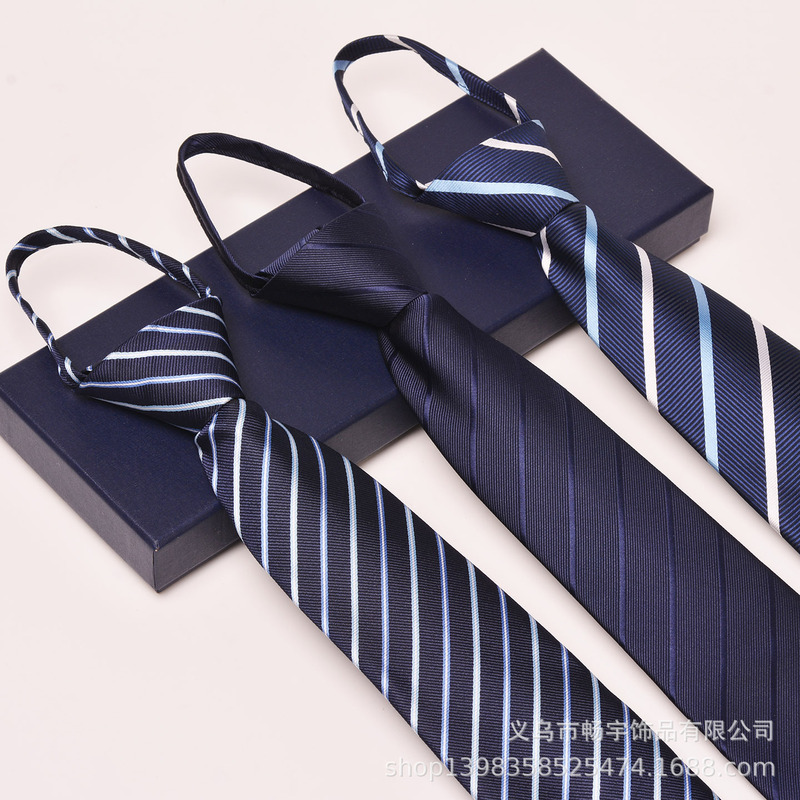 Wholesale Ties for Men Business Executive Professional Zipper Lazy Blue Striped Easy Pull New Tie Factory