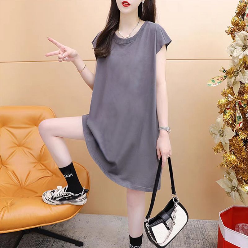 Plus Size Loose Casual Versatile Sleeveless T-Shirt for Women 2025 Summer New Pure Color Dress Round Neck Top Trendy