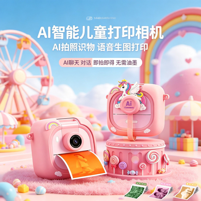Polaroid Camera, Children's Ai Smart Camera, Can Take Pictures and Print Color Photos, Ai Photo Learning Machine Toy, New Product