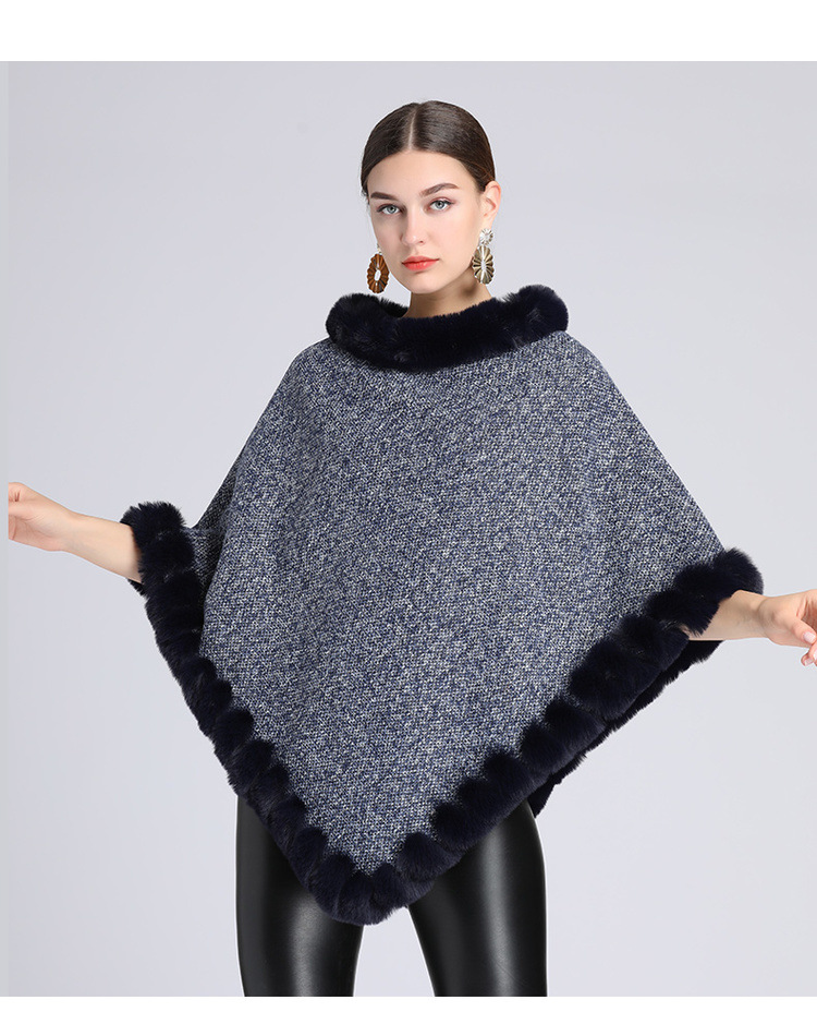 Stickad tröja i plusstorlek med fleece och tjock pälskrage_voghion.com