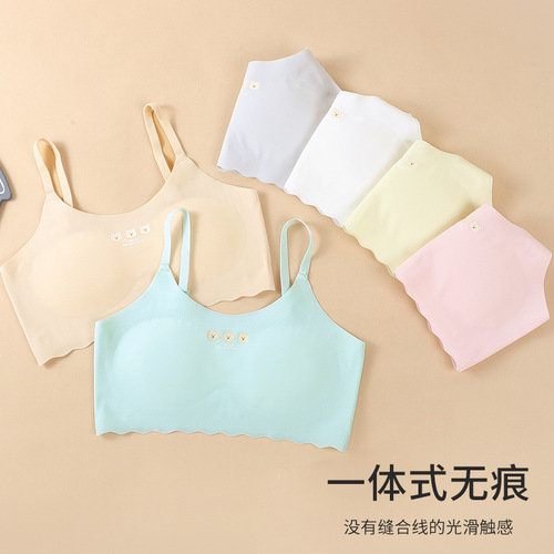New seamless ice silk bra for teenage girls, bra for big kids, bra for developing period, back vest, student sports bra 