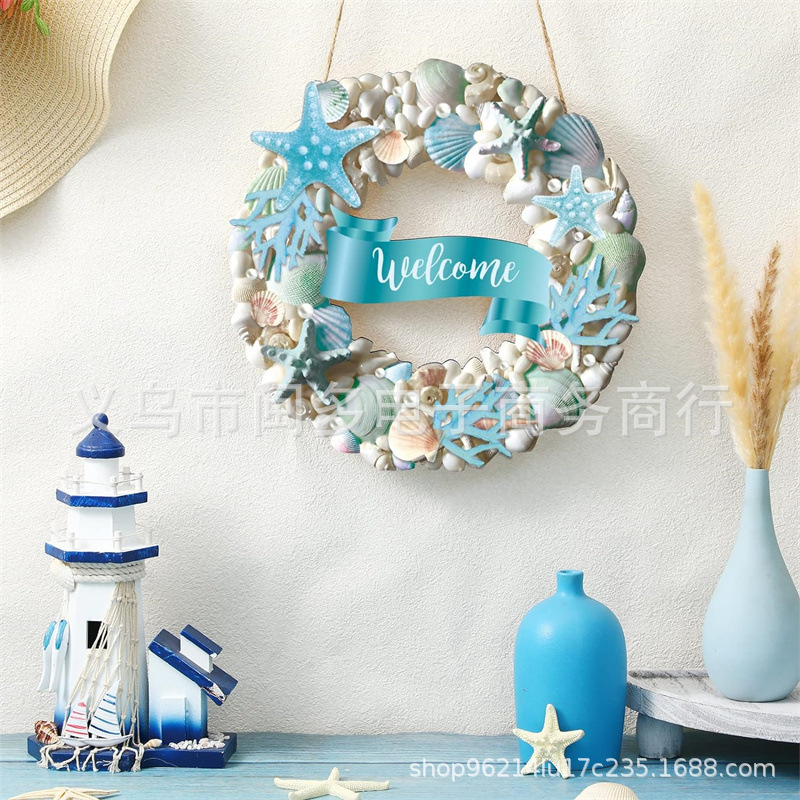 Cross-border wooden flat coast beach Garland front door welcome starfish shell hanging Starfish Beach door decoration