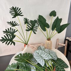 仿真綠植手感龜背葉觀音葉彩芋葉植物牆插花裝飾家居植物擺件葉子