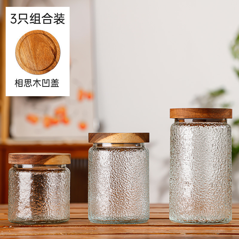 Hogar vintage Begonia flor realzada snack caramelo almacenamiento tarro bambú cubierta americana cocina transparente vidrio sellado frasco