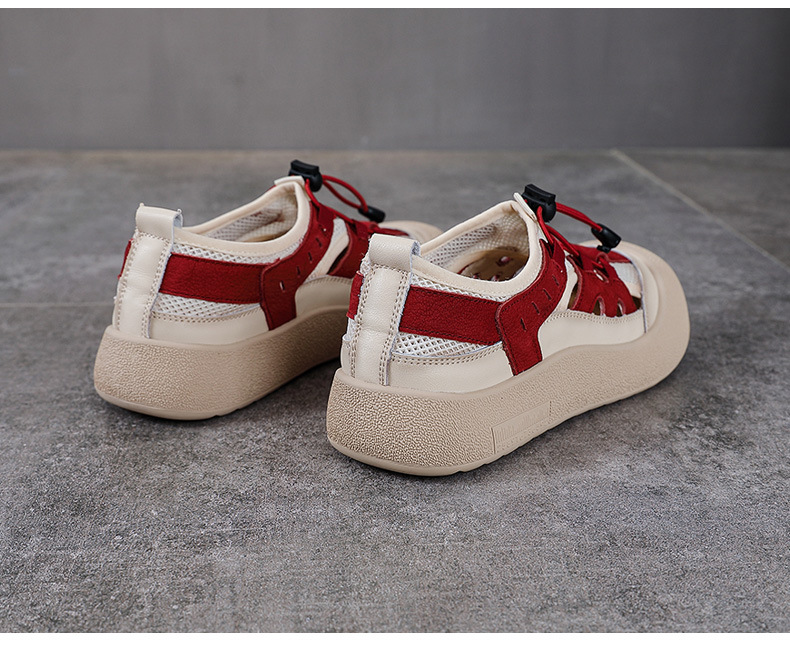 Sandal nữ đế bệt da thật khoét lỗ đầu to thoáng khí — Màu be chi tiết 15