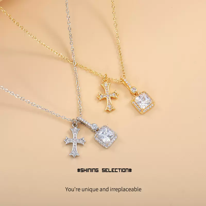 日韩方包十字架铜合金项链女轻奢时尚百搭高级小众设计感ins冷淡