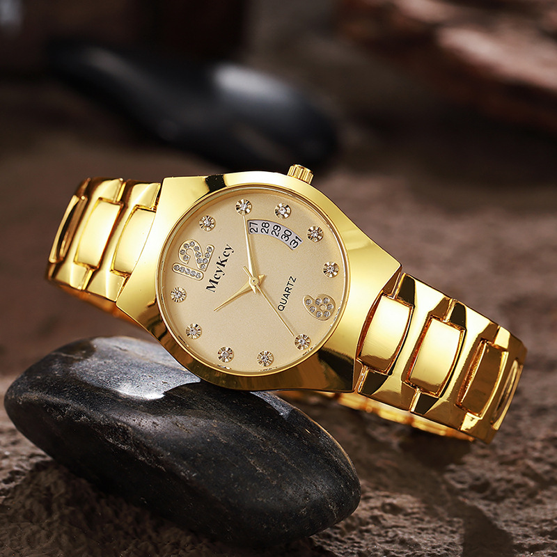 Reloj de suministro del fabricante McyKcy Calendario de diamantes romanos Acero de tungsteno sólido entre oro profundo e impermeable Reloj para hombre Plata