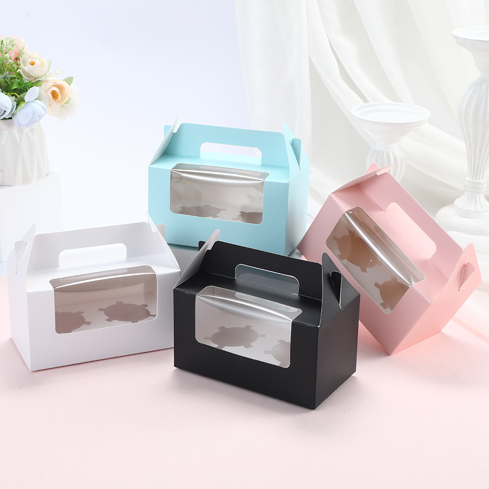 手提马芬杯蛋糕打包盒透明开窗甜品纸杯盒西点烘焙包装盒现货批发